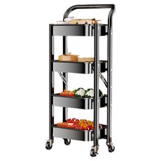 小麥購物 多功能落地廚防置物小推車 扶手款 L1238, 雅黑色, 4層