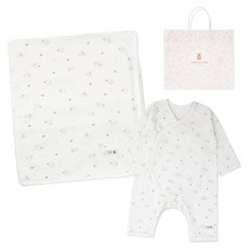 ORGANICMOM 新生兒出生賀禮 Conimo 嬰兒連身睡袍 MHFNBW01 + 嬰兒包巾 MHF7CA01 套組 + 購物袋