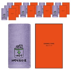 송월타월 직장인 퇴근처방전 컬러 고리 핸드타월 + 케이스 세트, 퍼플, 10세트