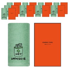 송월타월 직장인 퇴근처방전 컬러 고리 핸드타월 + 케이스 세트, 그린, 10세트