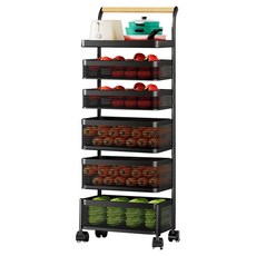 小麥購物 廚房置物小推車 L1244 網籃 5層 + 頂板 1個, 6層, 典雅黑