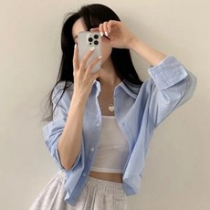 아이엠몽 여성용 루엔다 크롭 스트라이프 긴팔 셔츠
