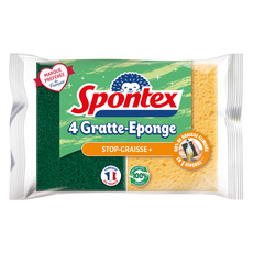 스폰텍스 STOP GRAISSE+ 기름 얼룩 집중 케어 스크럽 스펀지, 1개, 4개입