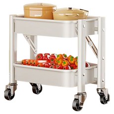 小麥購物 多功能落地廚房置物小推車 L1238, 奶白色, 2層