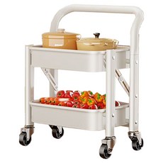 小麥購物 多功能落地廚房置物小推車 L1238 扶手款, 奶白色, 2層