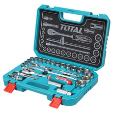 TOTAL 道達爾 TOTAL 工具 1/2英吋六角套筒扳手棘輪手柄套筒 25件組 THT121251, 1套, 25件工具
