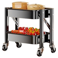 小麥購物 多功能落地廚房置物小推車 L1238, 黑色, 2層