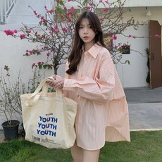 PEONIST 女款直條紋寬鬆休閒翻領襯衫