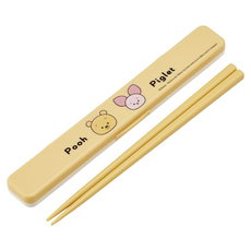 Skater 塑膠筷子 18cm, 小熊維尼小豬, 筷子 + 盒子, 1組