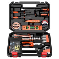 駿威 多功能家用工具39件套, 一字起 + 十字起 + 捲尺 + 美工刀 + 零件盒 + 刀片 + 一字起子 + 套筒板手 + 電筆 + 電工膠布 + 水平尺 + 批頭 + 套筒 + 尖嘴鉗 + 內六角, 1套