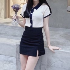 yuyu's 氣質拼接短袖針織衫