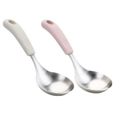 뉴비아 스텐304 주방 캠핑 실리콘 손잡이 미니국자 2종 세트, 아이보리, 핑크, 1세트