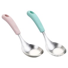 뉴비아 스텐304 주방 캠핑 실리콘 손잡이 미니국자 2종 세트, 핑크, 민트, 1세트