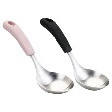 뉴비아 스텐304 주방 캠핑 실리콘 손잡이 미니국자 2종 세트, 핑크, 블랙, 1세트