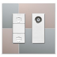 TILINS Gallery 通訊 RJ45 2孔 / CATV 2路模組 綠米色 + 白色外框, 1個