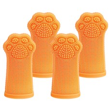 멍냥 반려동물 귀여운 발 모양 손가락 실리콘 칫솔 S, 옐로우, 4개