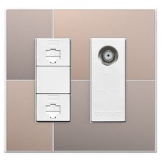 TILINS Gallery 通訊 RJ45 2孔 / CATV 2路模組 米金色 + 白色框架, 1個