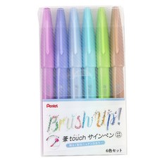 Pentel 飛龍文具 筆刷簽字筆 6色套組 SES15C-6STC, 6套, 混合色