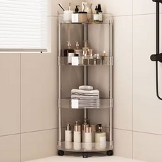 Real Picky 移動式善用空間角落4層浴室置物架, 1個, 透明