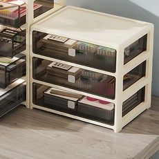 小麥購物 奶油風文件A4整理盒 L1438 34 x 24 x 30cm, 奶白色, 3層