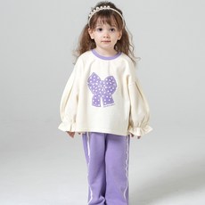 KIDSCOMO 女童蝴蝶結豆豆上衣褲子套裝