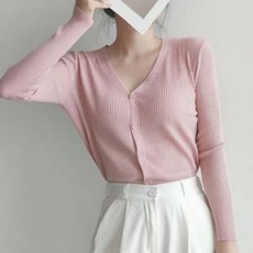 아이엠몽 여성용 에노브 골지 브이넥 니트 긴팔 가디건