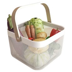 小麥購物 木柄手提收納籃 L1254, 白色, 1個