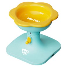 Poki Poki 寵物Happy Bowl可調節高度餐具, 1個, 黃色 + 藍色
