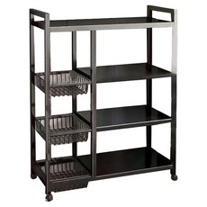 小麥購物 多功能落地式鍋具儲物收納架 3網4層, 1個, 黑色