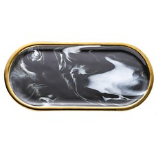 Livingworks 多用途室內攝影整理道具 大理石紋托盤, 黑色, 1個