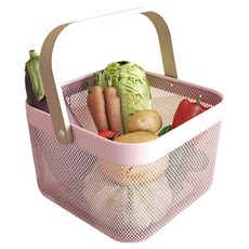 小麥購物 木柄手提收納籃 L1254, 粉色, 1個