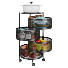 小麥購物 新款多功能旋轉圓型置物架 L1245, 黑色, 4層