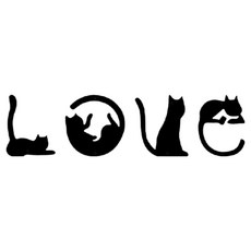 標示牌 雙面泡棉黏貼 金屬感室內牆面 LOVE 貓咪 壁貼, 黑色