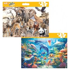 씩씩木板拼圖 海洋動物 + 野生動物套組 全2冊, 玩具與拼圖