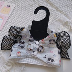 코코스튜디오 반려동물 티파티 러플 하네스 리드줄 세트, 블랙, 1세트