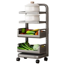 小麥購物 多功能移動置物架 2籃2板 L1247, 4層, 槍灰色