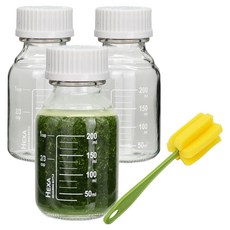 mir 六角刻度玻璃瓶 250ml x 3入 + 專用瓶刷組, 1套