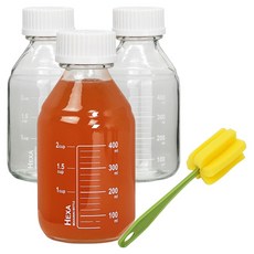 미르 헥사 눈금 유리병 500ml 3p + 전용 병솔 세트, 1세트