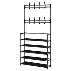 Likes 組合式玄關鞋櫃衣帽架 5層掛衣立架, 黑色