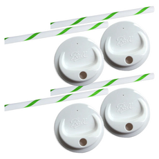 Ball 梅森 玻璃梅森罐專用蓋子吸管組, 白色 + 綠條紋, 1個