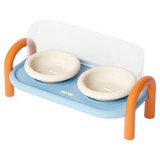 Poki Poki 寵物 Happy Double Pot 餐桌 + 餐具 2件組, 1套, 橘色 + 天空藍 + 象牙白