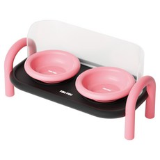 Poki Poki 寵物 Happy Double Pot 餐桌 + 餐具 2件組, 1套, 粉紅色 + 黑色