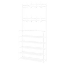 Likes 組合式玄關鞋櫃衣帽架 5層掛衣立架, 白色