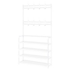 Likes 組合式玄關鞋櫃衣帽架 4層立式掛衣架, 白色