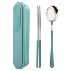 Tilhouse靜音不鏽鋼304餐具組, 1套, 綠色, 湯匙 + 筷子 + 餐具盒