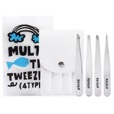 SSIZZO 專業用鑷子4件組, 1套, 銀色