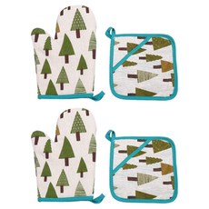 烘焙手套 2入+隔熱鍋墊 2入組, 1套, 綠色