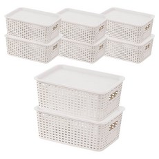 elelliving 簡約藤編圖案儲物收納整理盒, 白色, 8個