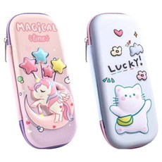 TODAY LIVING 優質3D EVA立體可愛卡通人物多功能鉛筆盒2件組 R98298E, 1套, 粉紅色, 藍色