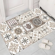 AFAMIC 艾法 高質感落塵吸水玄關刮泥腳踏墊/比利時絲圈絨印花TPR地墊 80 x 50cm, 英廚 淺棕色 + 白色, 1個